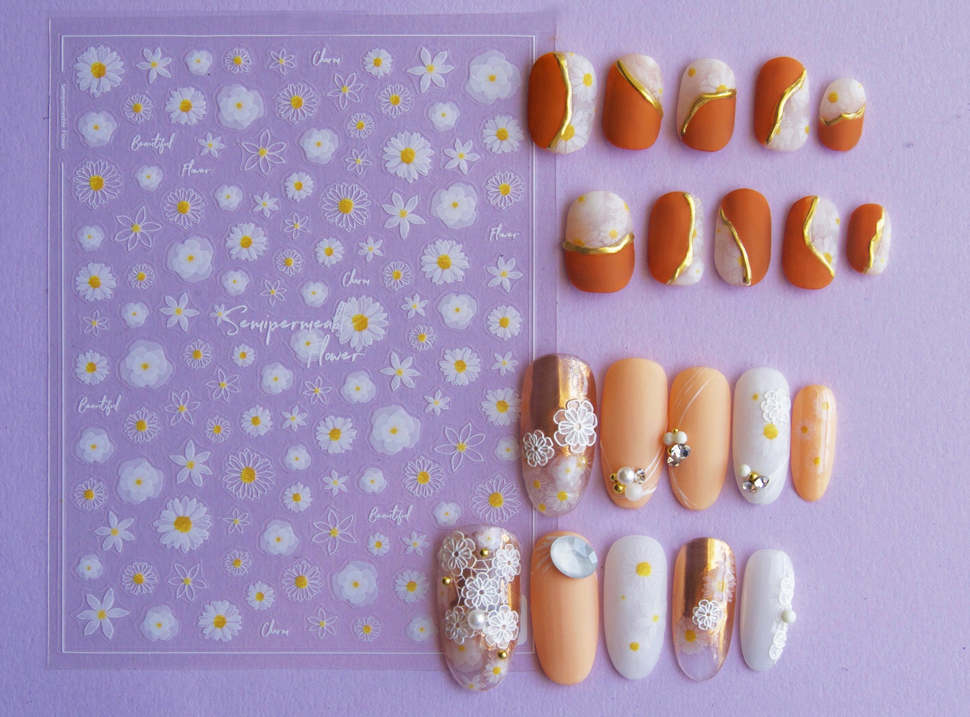 White Daisy flower Nail Art Sticker Peel off daisies Stickers/ Chrysanthemum Oxeye Bouquet flower Manicure Nail Supply Ultra thin decal
