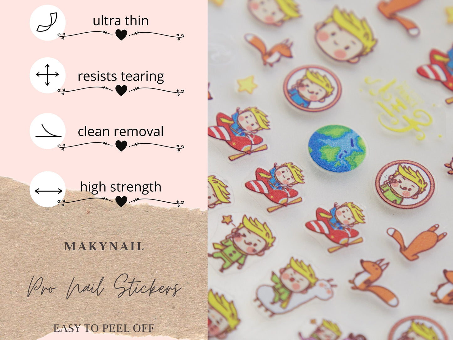 The Little Prince Nail Sticker/Chibi Theme nail Decals/Pro Ultra Thin Prince Fox Novella Peel off Stickers/ Miniature Nail Decals