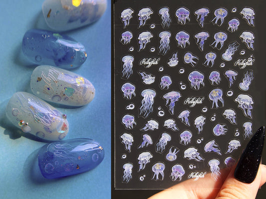 Jellyfish Nail Art Decal Sticker /Purple Ocean theme Sea World Animal Peel off stickers /Pro Ultra Thin Manicure accessories