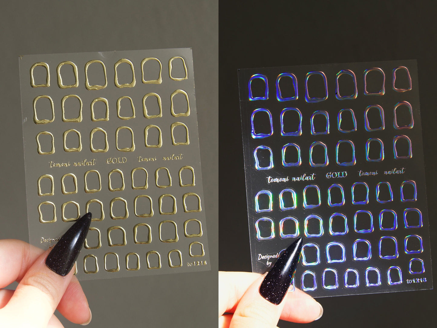 Framed nail stickers/ Premium gilding Metallic& Halo Chameleon Stickers Peel off Stickers/ Trendy short nail Embossed nail supply