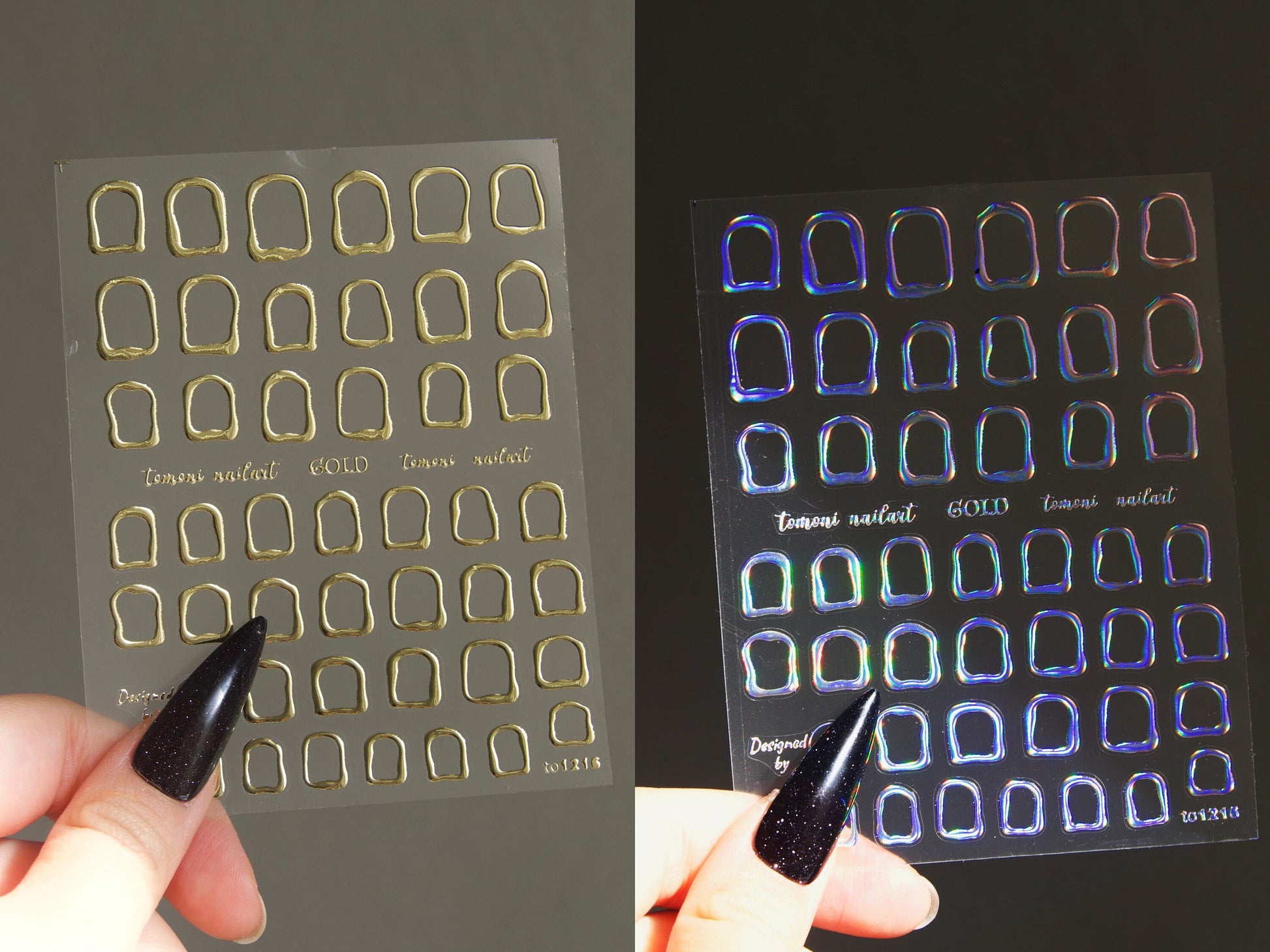 Framed nail stickers/ Premium gilding Metallic& Halo Chameleon Stickers Peel off Stickers/ Trendy short nail Embossed nail supply