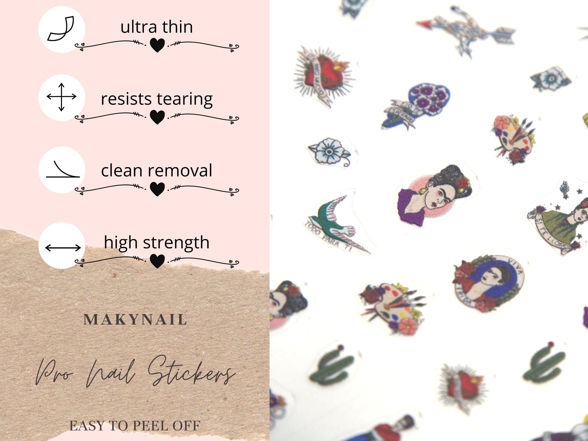 Viva la Vida Frida Nail Art Decal Sticker /Mexican Painter Women Power Feminist stickers /Pro Ultra Thin Artist Portrait Manicure Supply