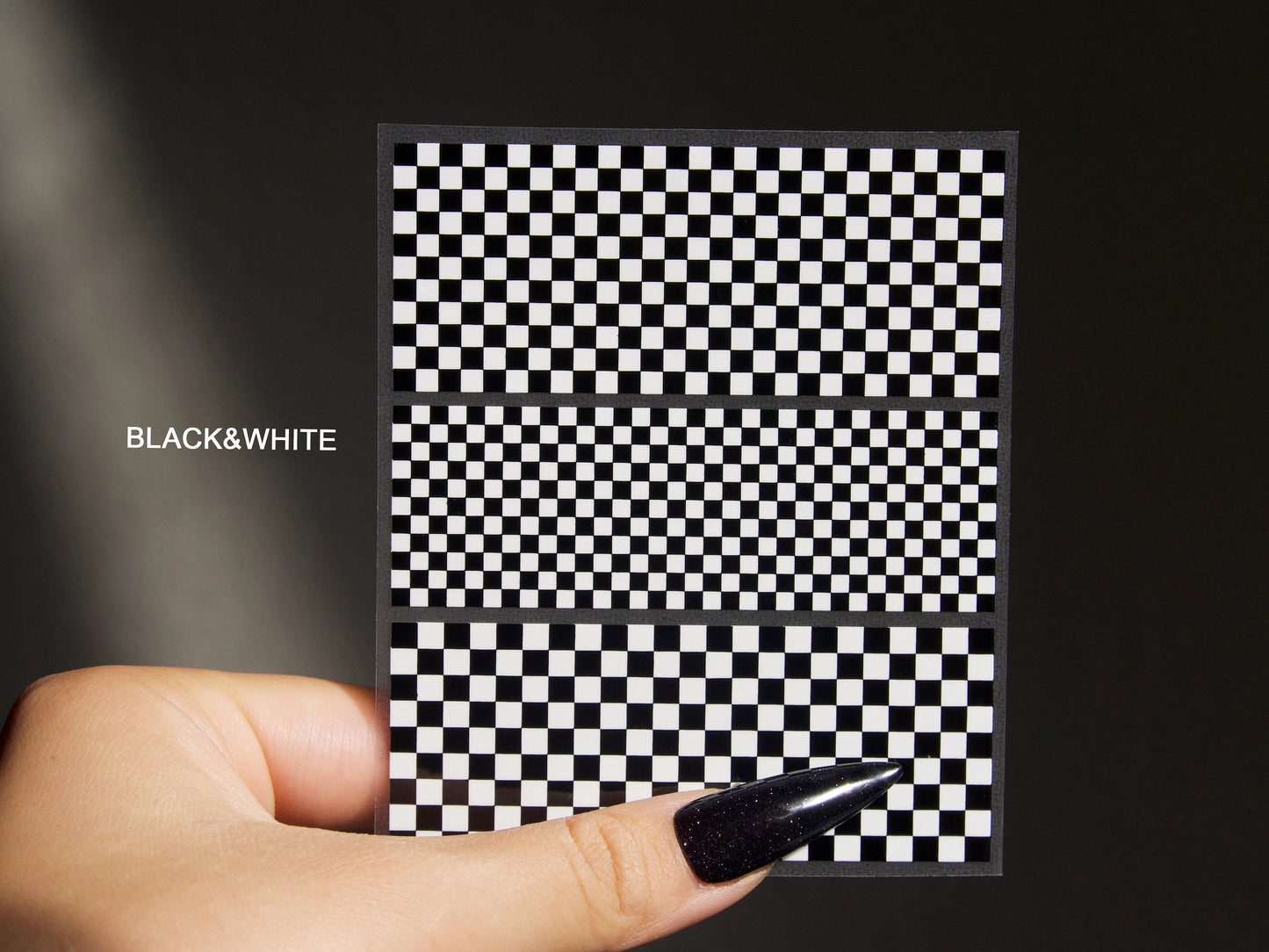 Black and White Checkered Plaid Pattern Nail Art Sticker/ Square Grids Peel Off Tips Stickers/ Black Clear Check Nail Decal Supply