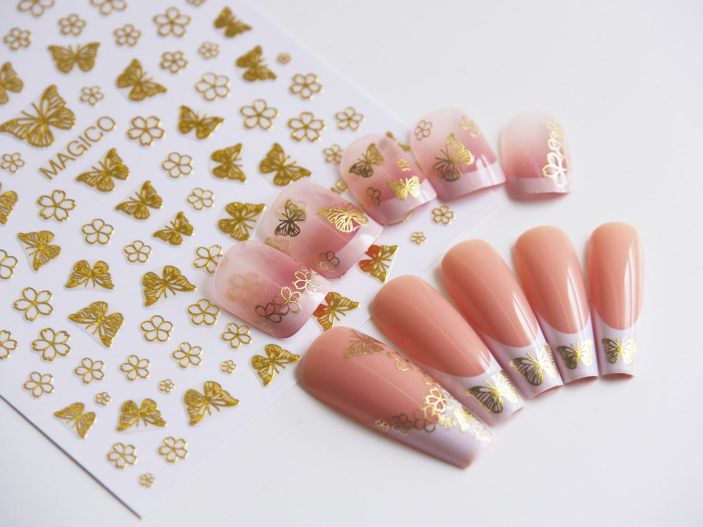 Gold Butterfly Flower nail sticker/ Fairy Tale Nail Art Stickers Self Adhesive Decals/ Golden metallic Sakura Goddess nail art sticker