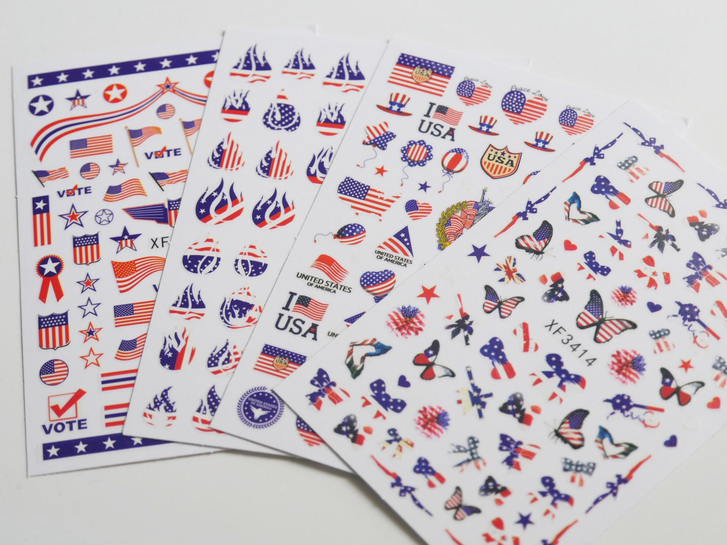 Fourth of July 4pcs USA Flag nail sticker/United States Nails Art Stickers Decals/ Independence Day I Love America peel off nail sticker