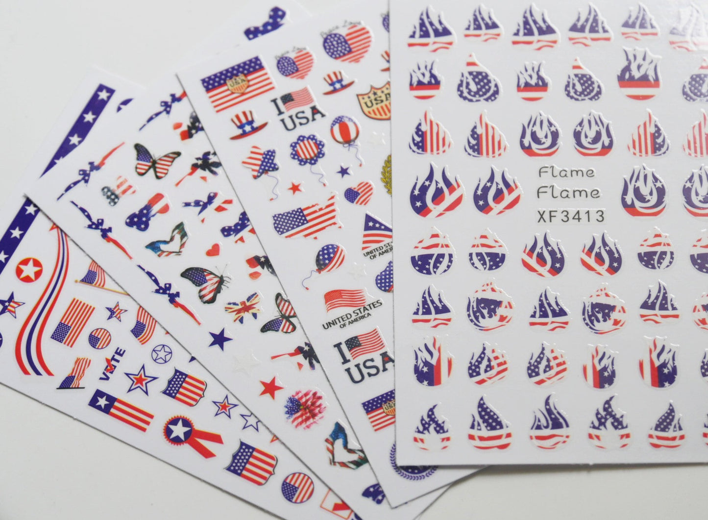 Fourth of July 4pcs USA Flag nail sticker/United States Nails Art Stickers Decals/ Independence Day I Love America peel off nail sticker