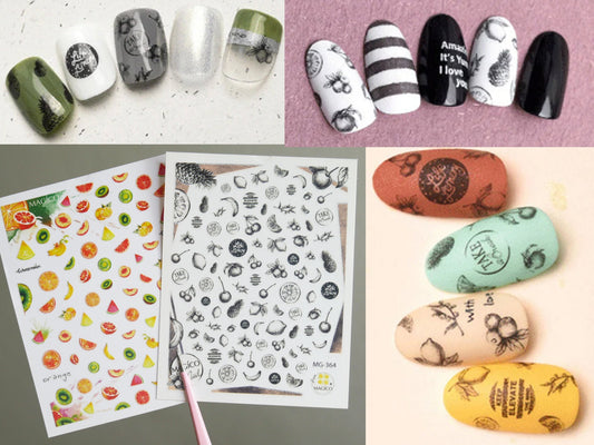 Fruity Pencil Sketch Nail Art Sticker/ DIY Tips Guides Transfer Stickers/Mixed Fruit peel off Sticker/Hand drawing manicure stencil