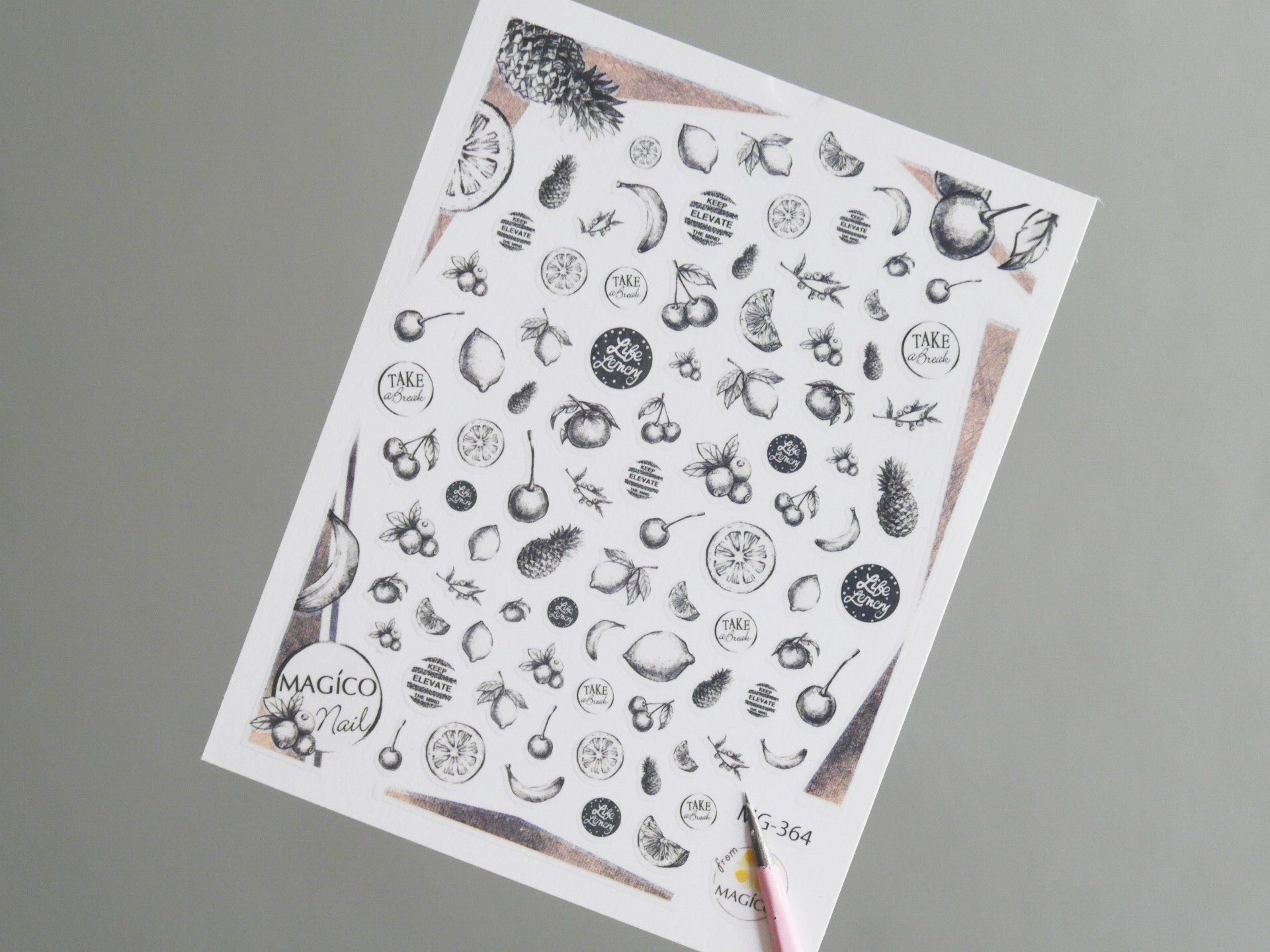 Fruity Pencil Sketch Nail Art Sticker/ DIY Tips Guides Transfer Stickers/Mixed Fruit peel off Sticker/Hand drawing manicure stencil