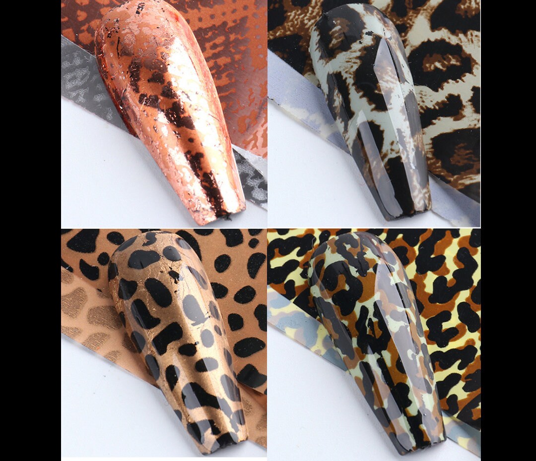 8pcs Animal Print Metallic Transfer Film Foil Nail Art Sticker Decal/ Leopard Snake Cracked DIY nail transferring Accent nails