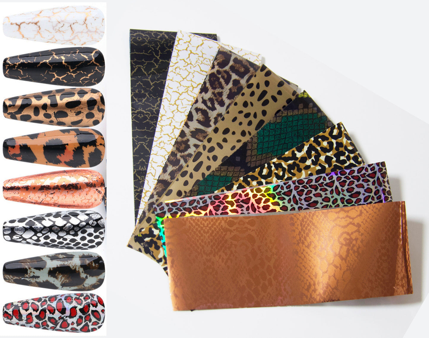 8pcs Animal Print Metallic Transfer Film Foil Nail Art Sticker Decal/ Leopard Snake Cracked DIY nail transferring Accent nails