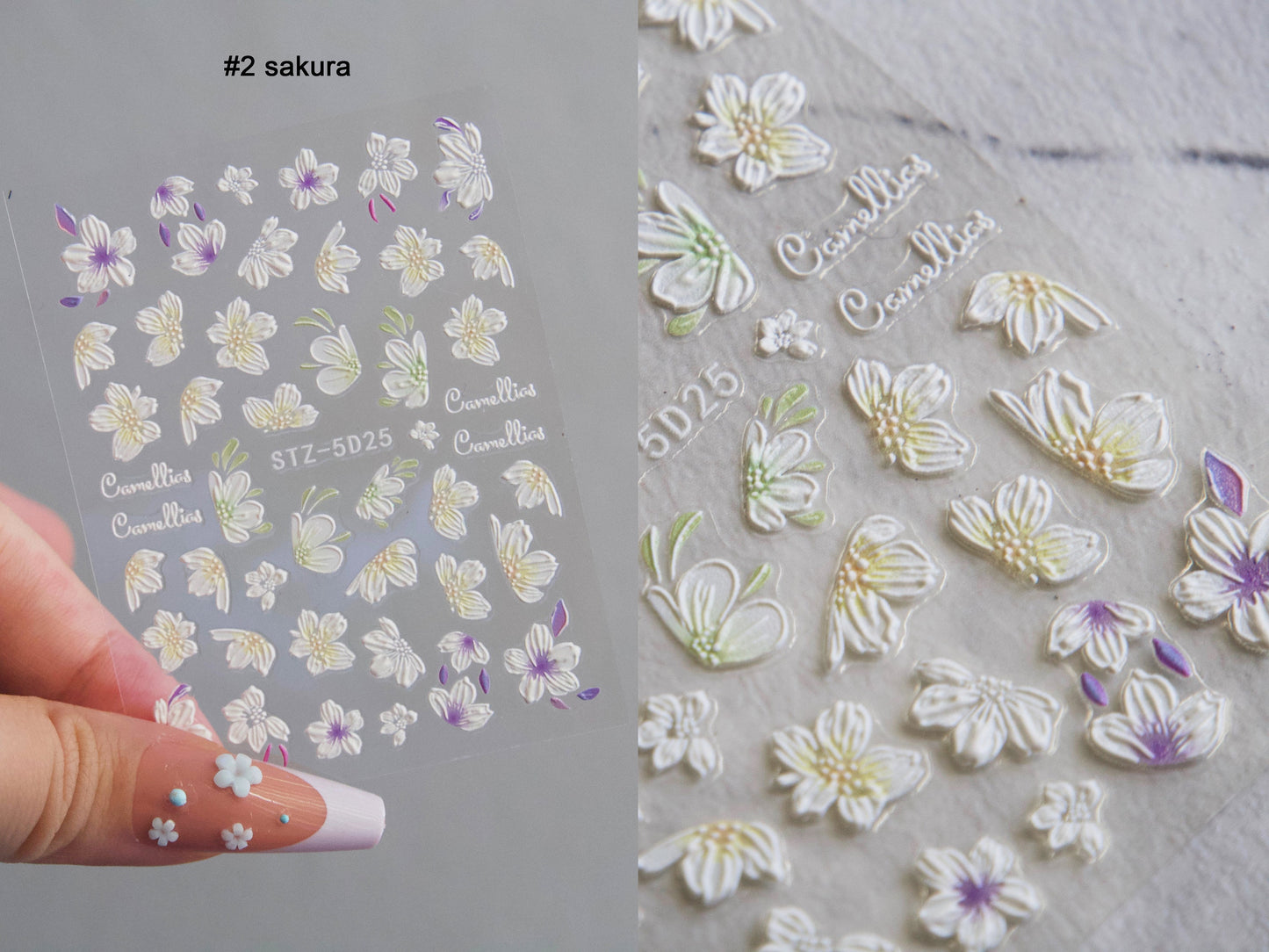 5D Flower Series Embossed nail sticker/Peel off 3D Floral Nail adhesive/ Rose Sakura Lace Lily Better no Hand painted Easy Nail art