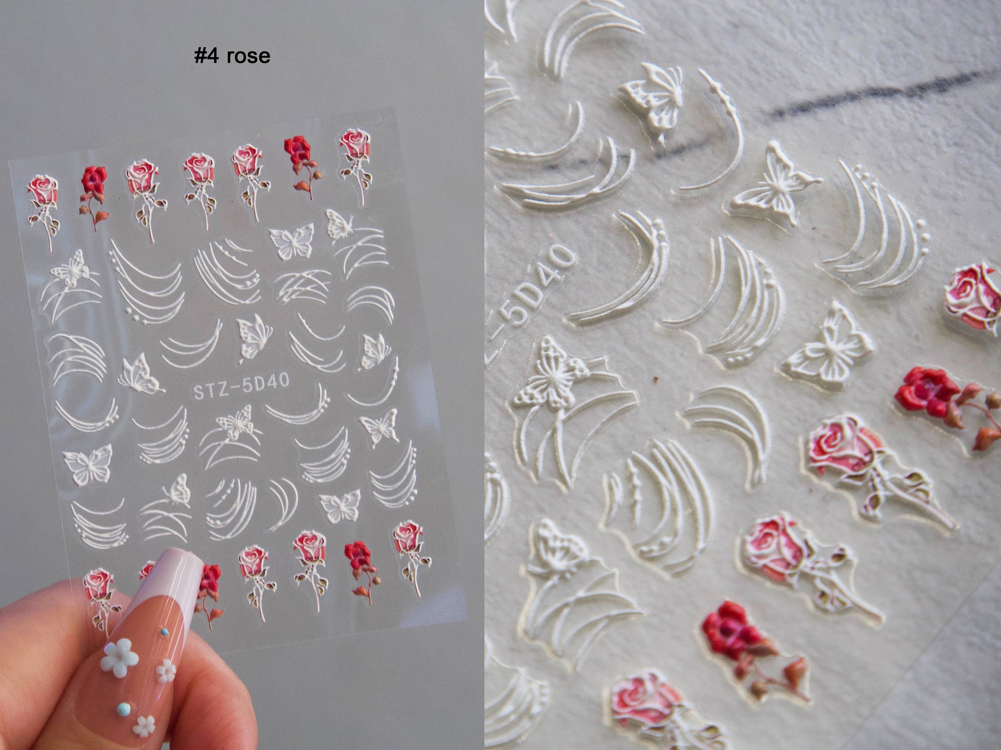 5D Flower Series Embossed nail sticker/Peel off 3D Floral Nail adhesive/ Rose Sakura Lace Lily Better no Hand painted Easy Nail art