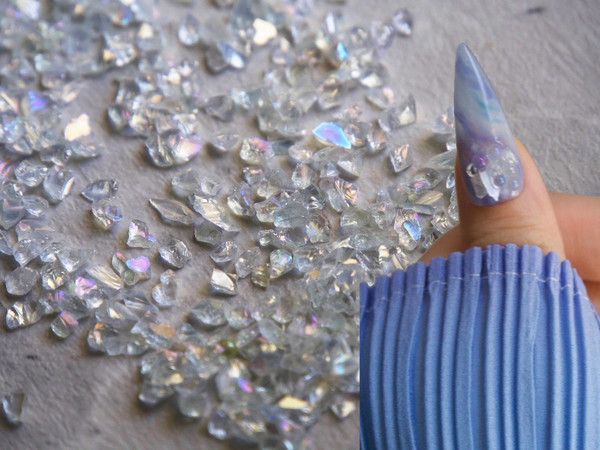 10g Broken Glass Irregular Stones for nail art/ Iridescent Clear Rocks
