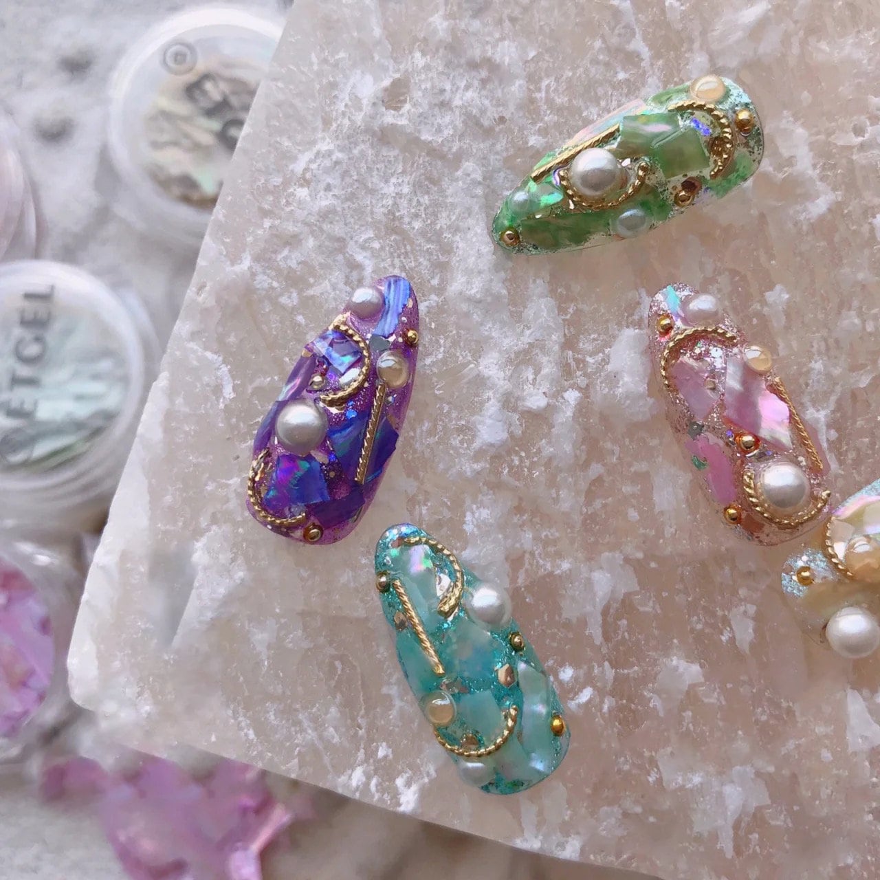 12 cases Sea shell flakes nail decoration/Super thin Pinctada albina Nail flakes DIY nail deco/ Natural shell nail deco
