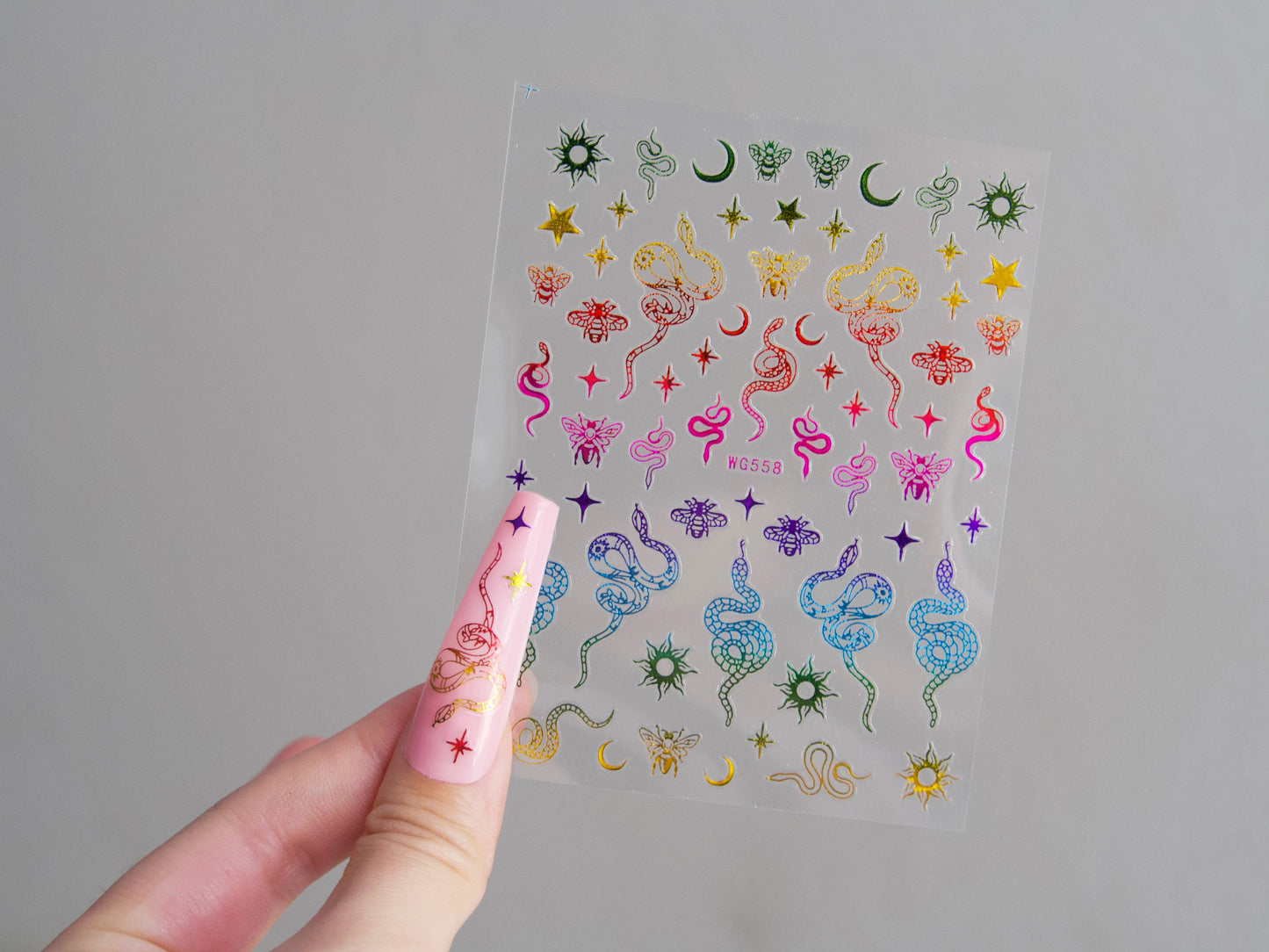 Snake Nail Stickers/ Metallic Rainbow Gilding Totem Moon Star 3D Nail Art Stickers Self Adhesive Decals/ Python Snake Peel Off nail art