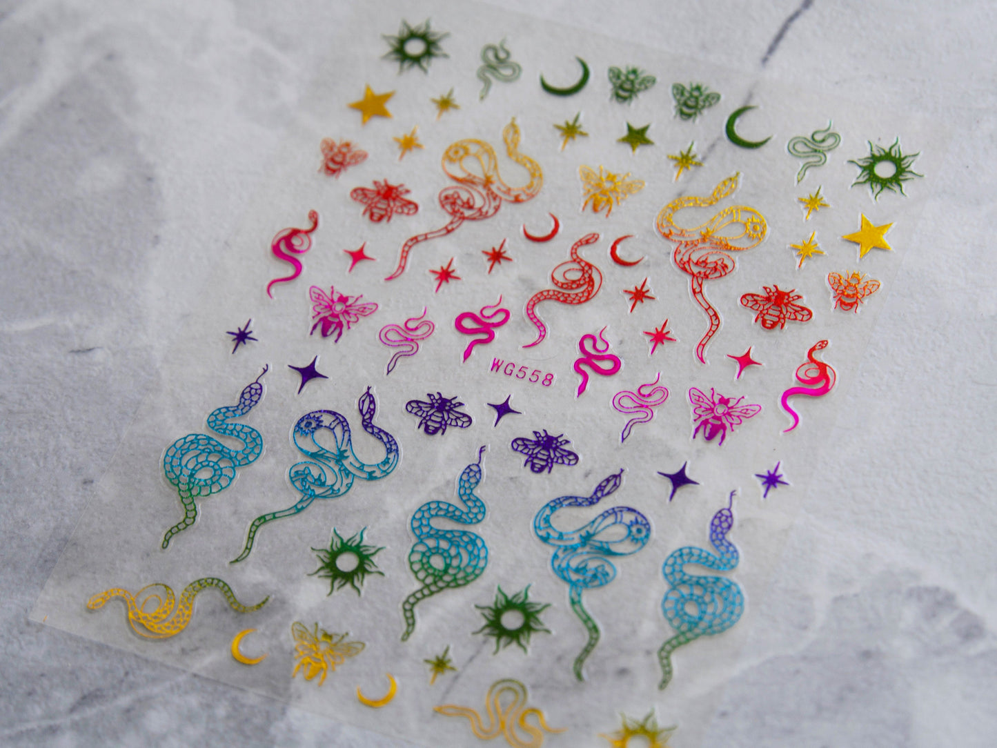 Snake Nail Stickers/ Metallic Rainbow Gilding Totem Moon Star 3D Nail Art Stickers Self Adhesive Decals/ Python Snake Peel Off nail art