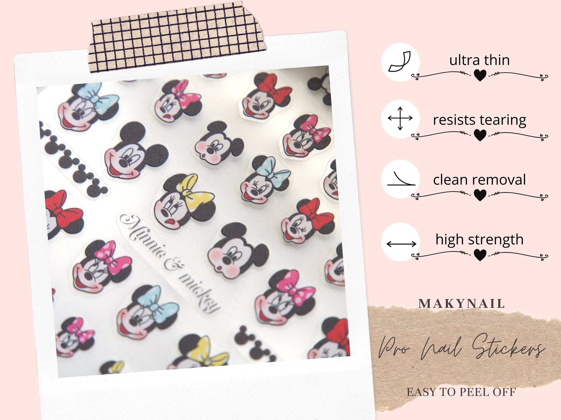 Mickey Mouse Minnie Mouse Ear Nail Decals/Disney Theme nail sticker/Pro Ultra Thin Mouse Head Self Adhesive Decals/ Cartoon Miniature
