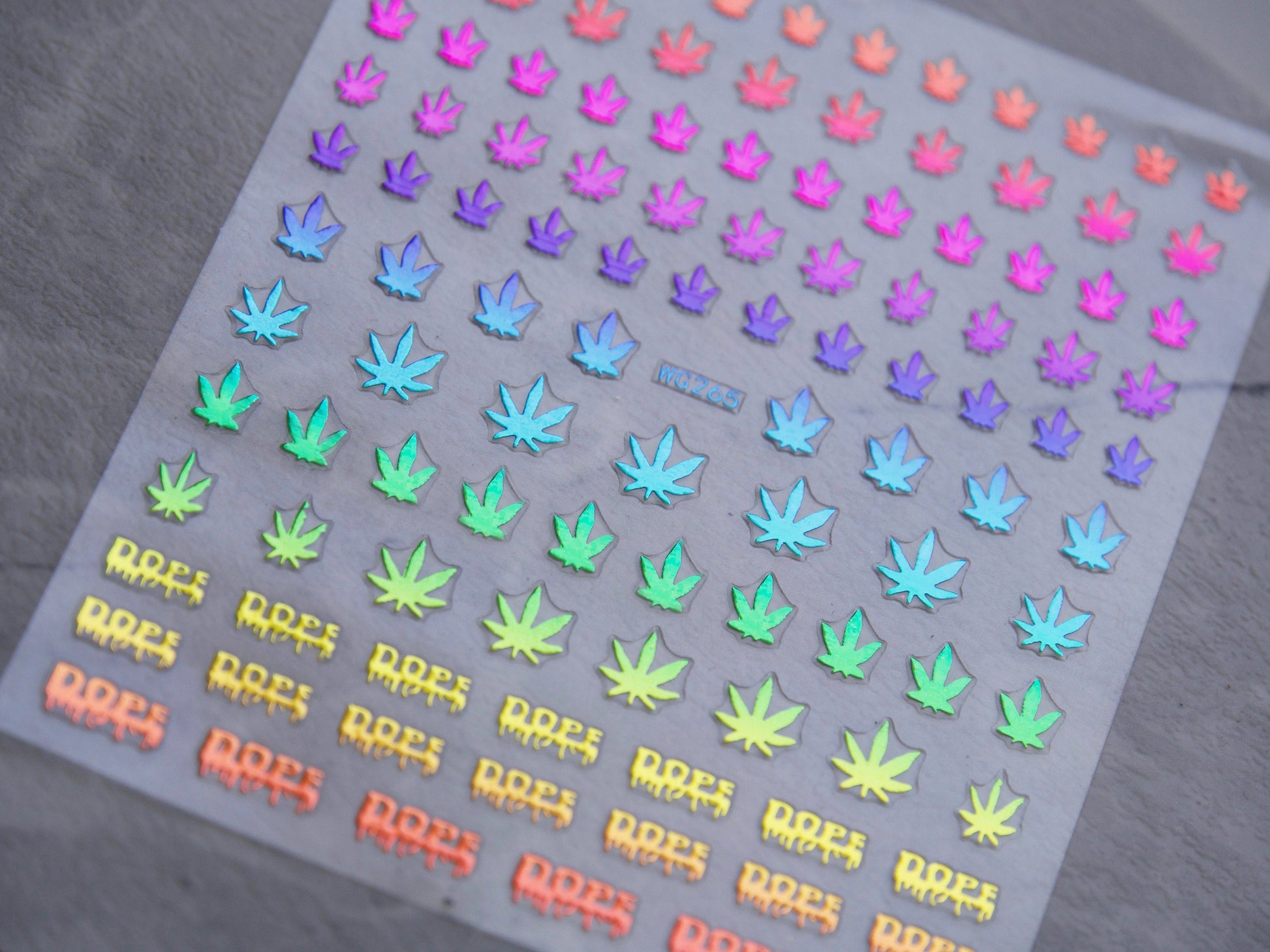 Pot Weed Marijuana Nail Sticker/  Cannabis Leaves DIY Tips Peel off sticker for nail art/ Rainbow Gilding metallic decal supply