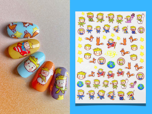 The Little Prince Nail Sticker/Chibi Theme nail Decals/Pro Ultra Thin Prince Fox Novella Peel off Stickers/ Miniature Nail Decals