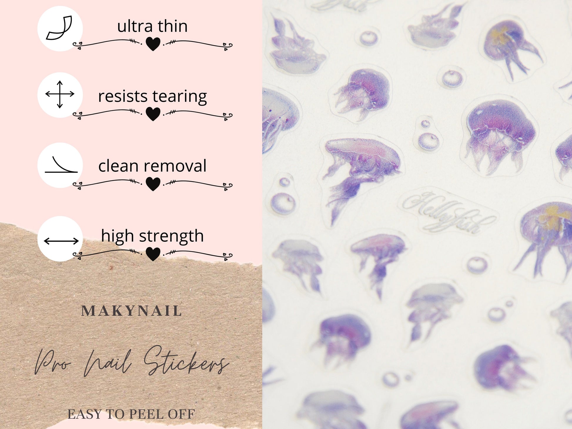 Jellyfish Nail Art Decal Sticker /Purple Ocean theme Sea World Animal Peel off stickers /Pro Ultra Thin Manicure accessories