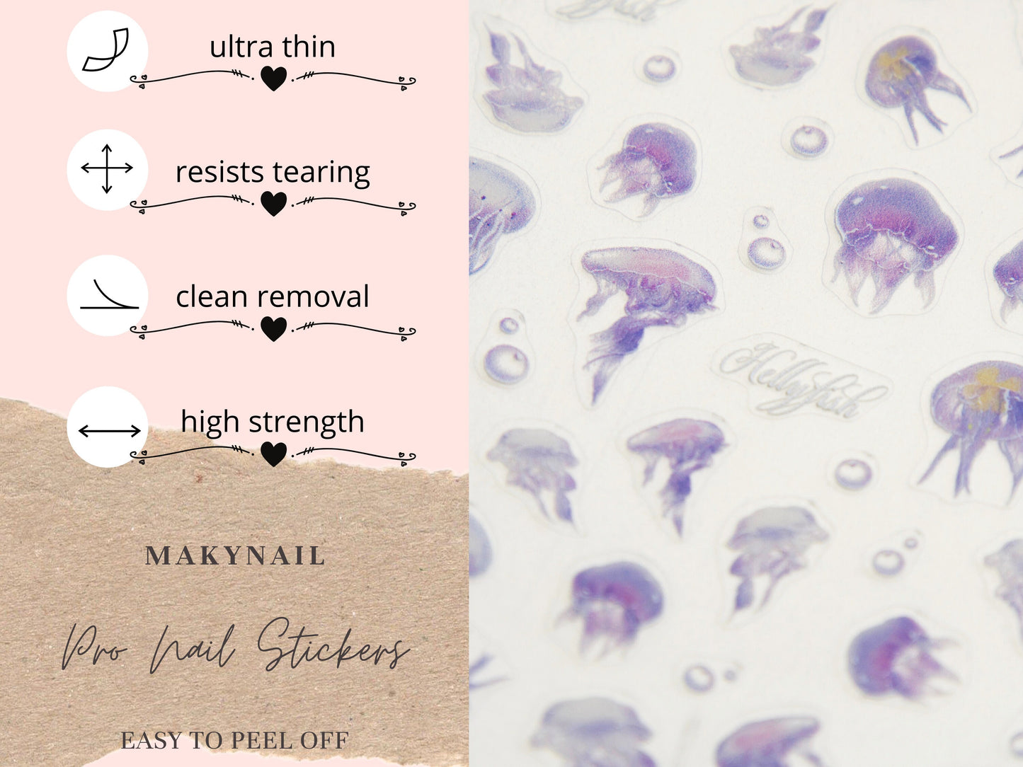 Jellyfish Nail Art Decal Sticker /Purple Ocean theme Sea World Animal Peel off stickers /Pro Ultra Thin Manicure accessories