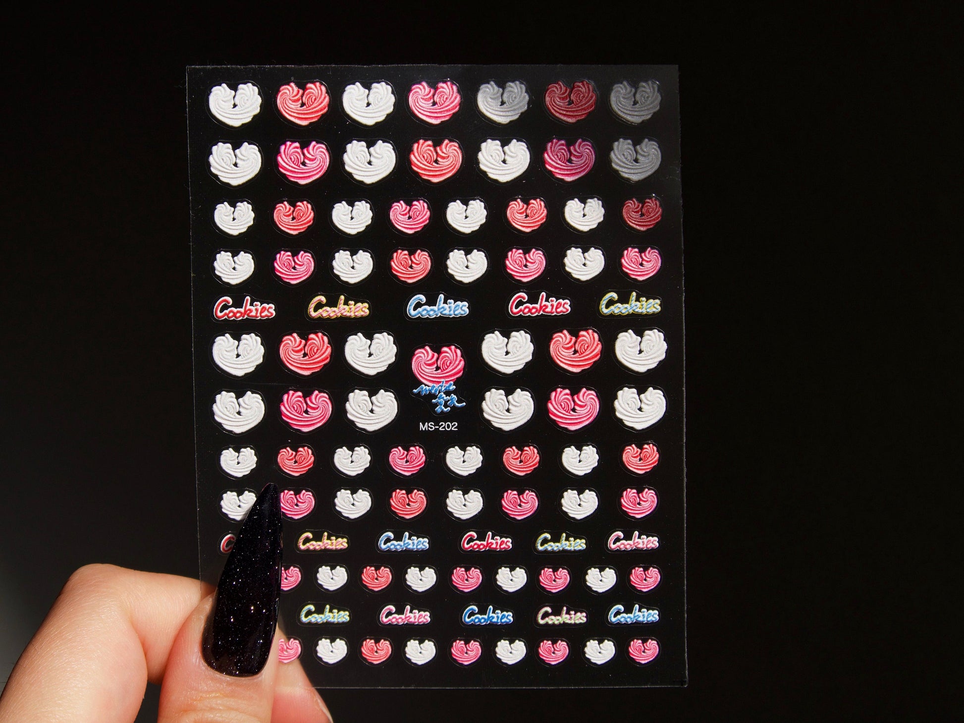 Heart Cookies Nail Sticker/ Snack Cream Pink Chocolate Cookie Sweets Self Adhesive Decals/Kawaii 3D Embossed Manicure Supply