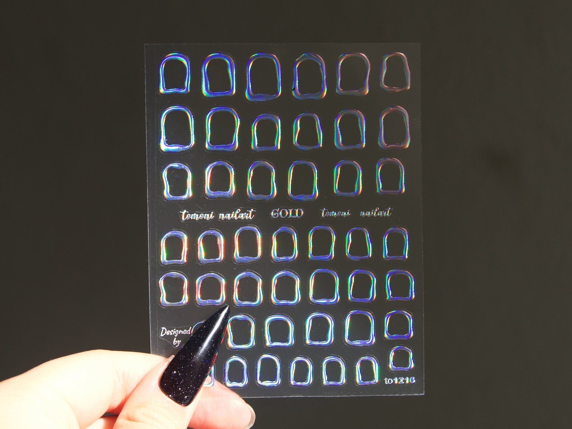 Framed nail stickers/ Premium gilding Metallic& Halo Chameleon Stickers Peel off Stickers/ Trendy short nail Embossed nail supply