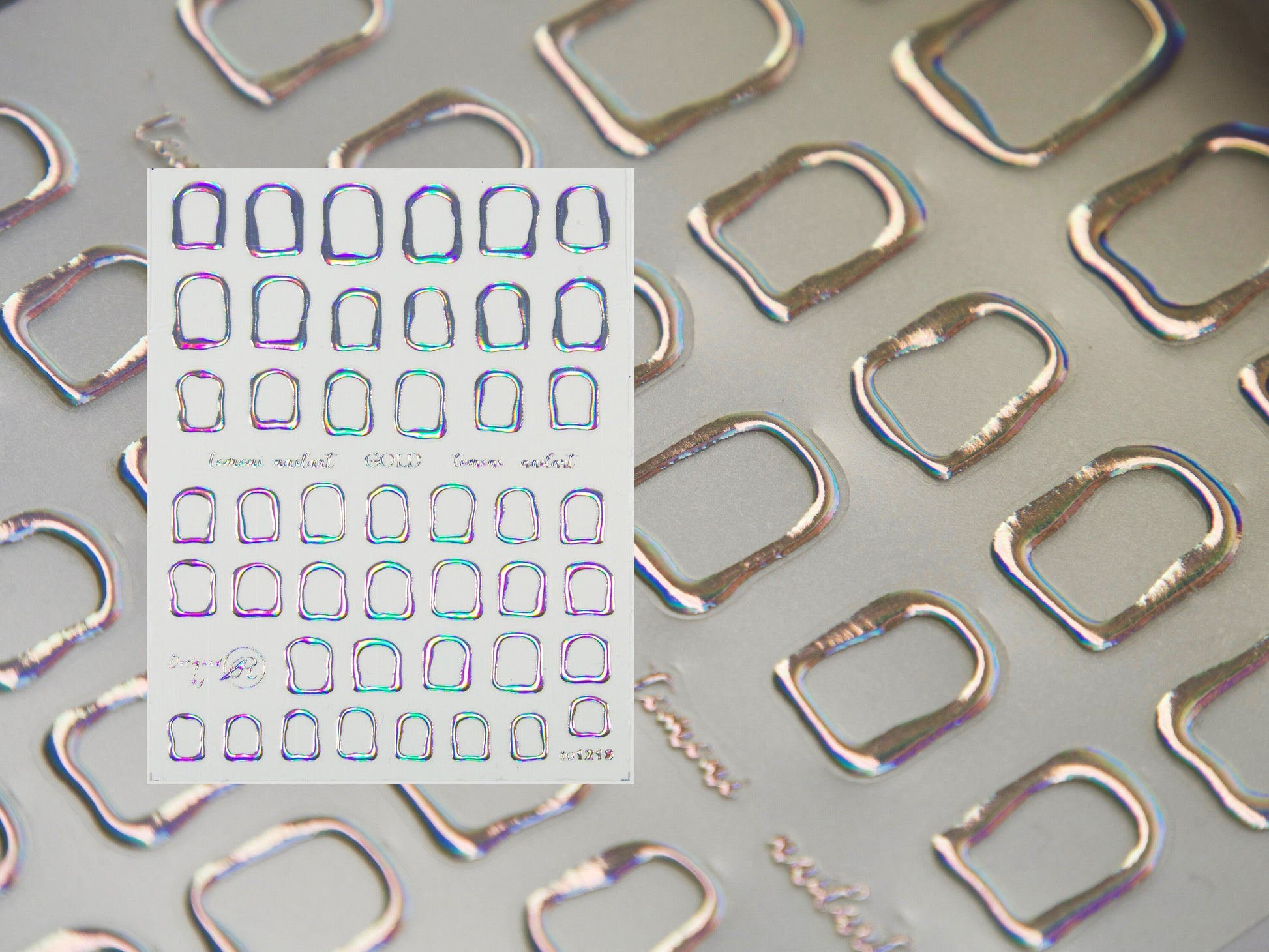 Framed nail stickers/ Premium gilding Metallic& Halo Chameleon Stickers Peel off Stickers/ Trendy short nail Embossed nail supply