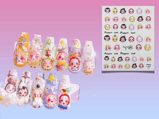 Pop Art girls Nail Art Sticker/ 3D Chibi DIY Tips Guides peel off  Stickers/Blind Box Toy Collection series Mange Anime Girls Nails