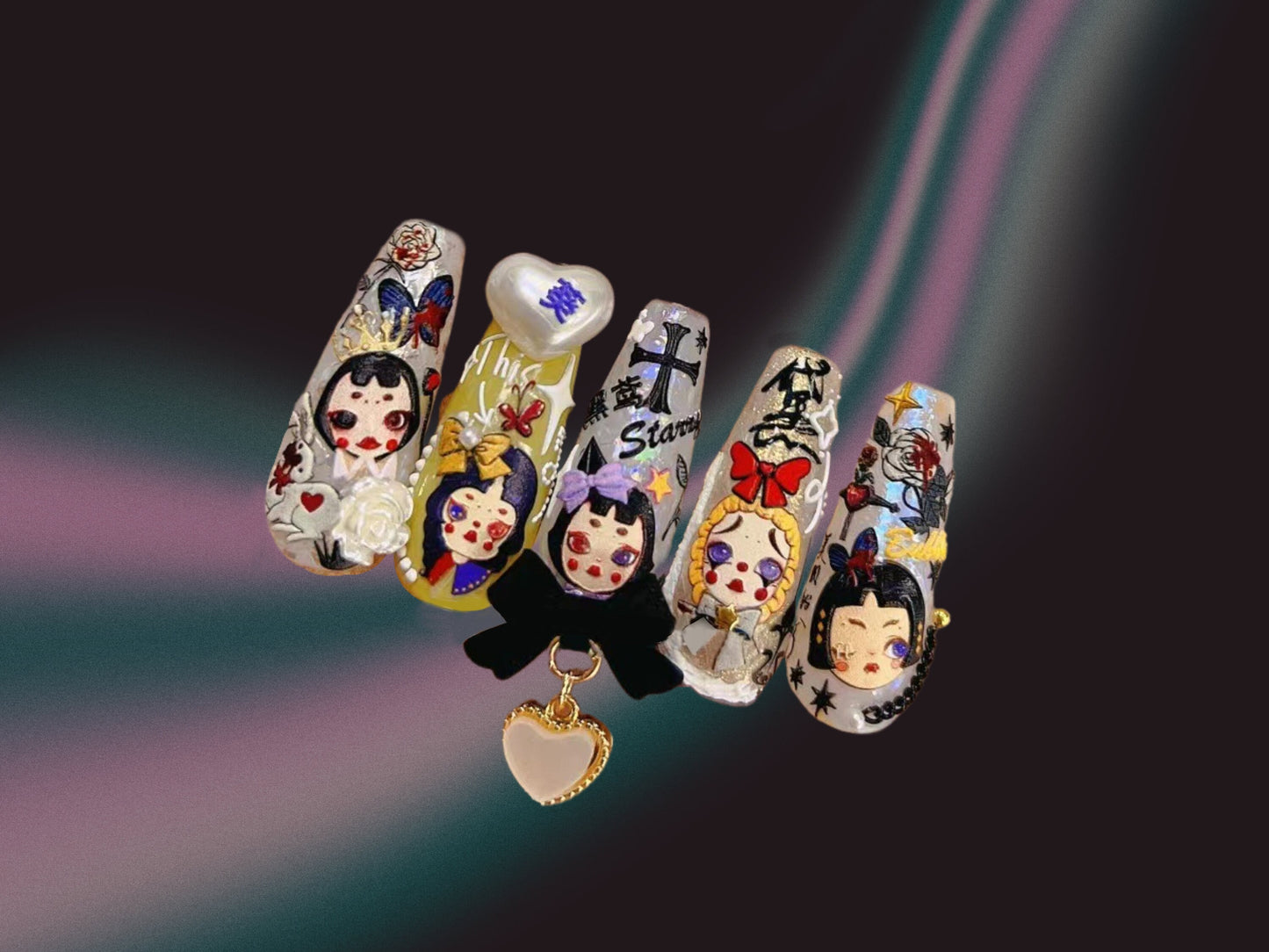 Pop Art girls Nail Art Sticker/ 3D Chibi DIY Tips Guides peel off  Stickers/Blind Box Toy Collection series Mange Anime Girls Nails