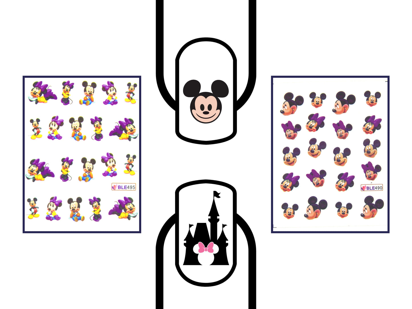 2pcs Mickey Mouse Minnie Mouse Nail Decals/Disney Theme nail sticker/Water Transfer Nail Art Stickers Decals/ Cartoon Miniature Appliques