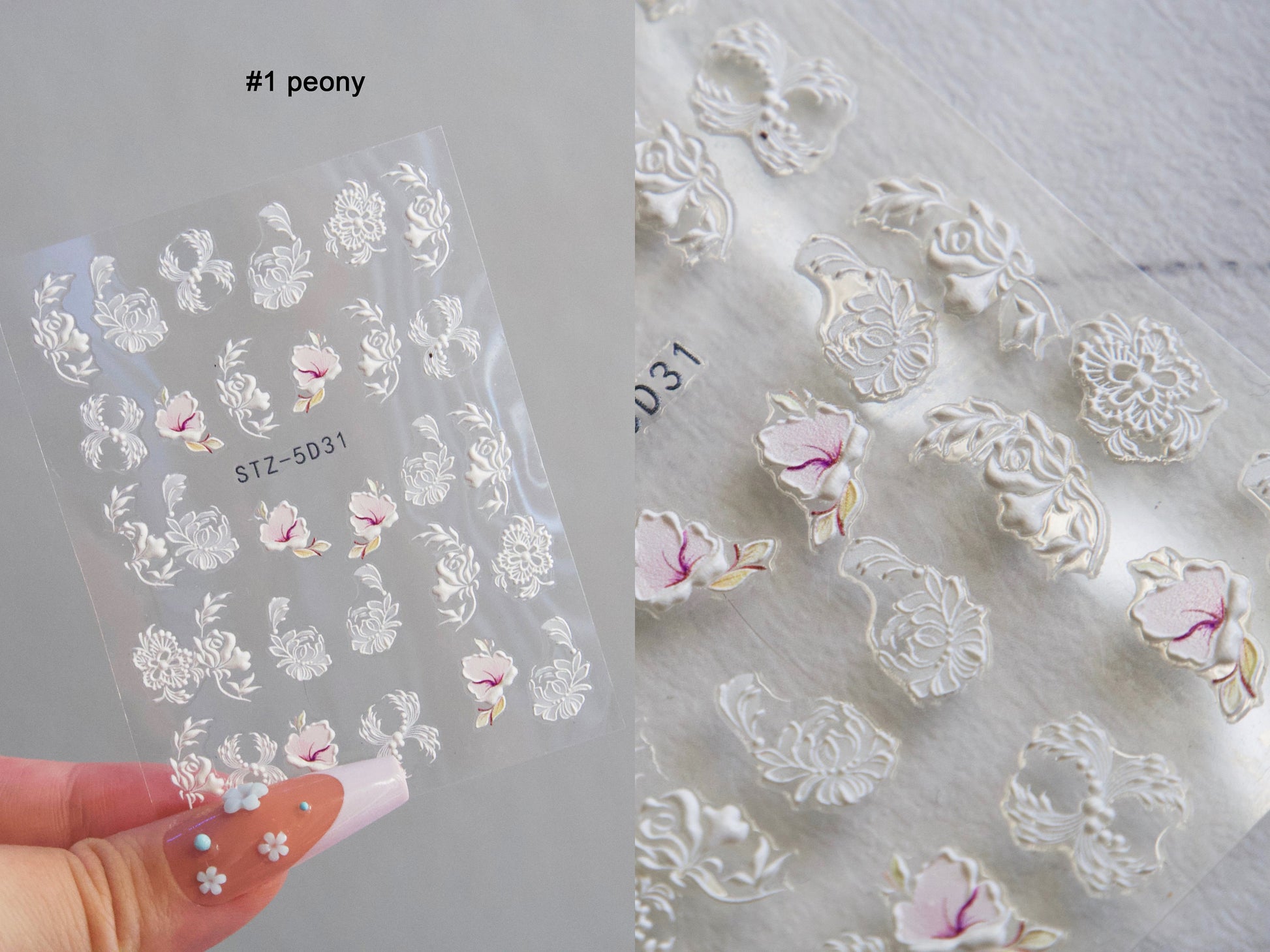5D Flower Series Embossed nail sticker/Peel off 3D Floral Nail adhesive/ Rose Sakura Lace Lily Better no Hand painted Easy Nail art