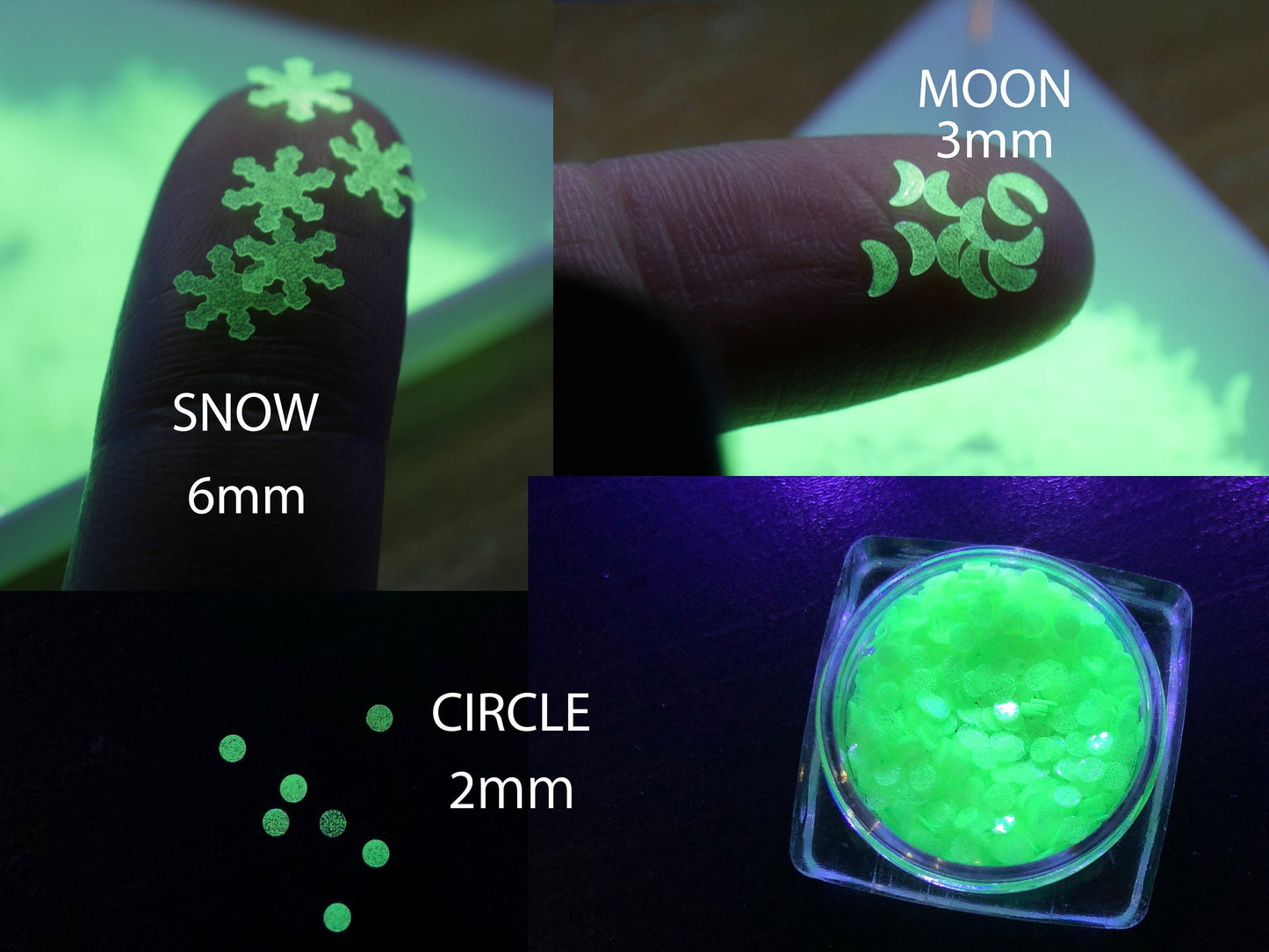 Noctilucent Nail Flakes/ Star Glow In The Dark Powder Fluorescent Luminescent Nail Art Pigment/ Glowing nail art flakes glitter