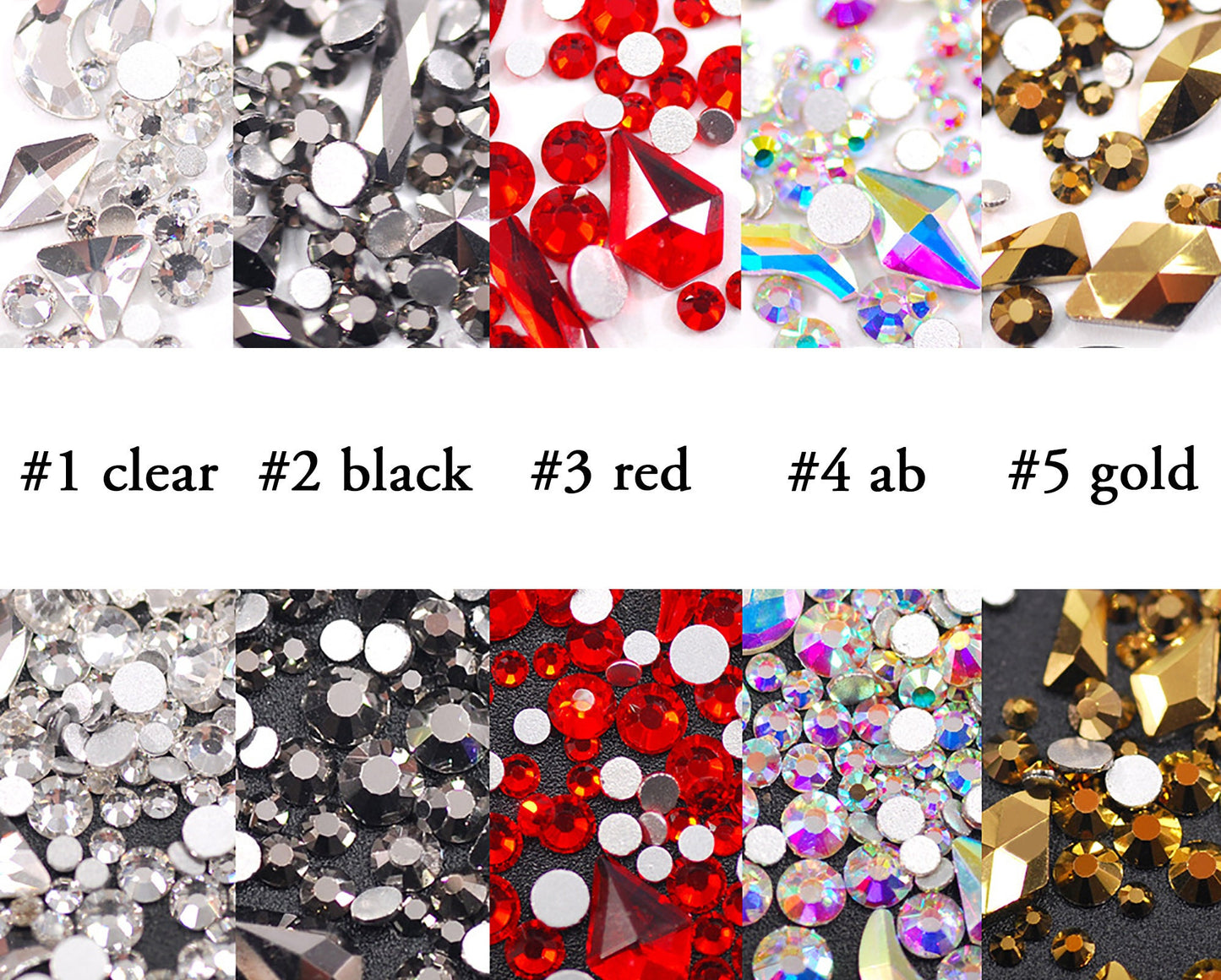 Glass Rhinestones For Nails Art Decorations / Mixed flat back shape Multi sized crystals Nail supply