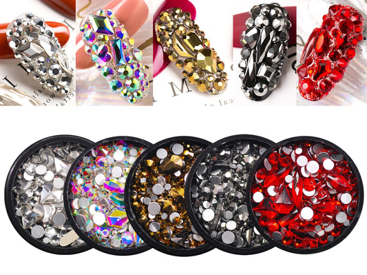 Glass Rhinestones For Nails Art Decorations / Mixed flat back shape Multi sized crystals Nail supply