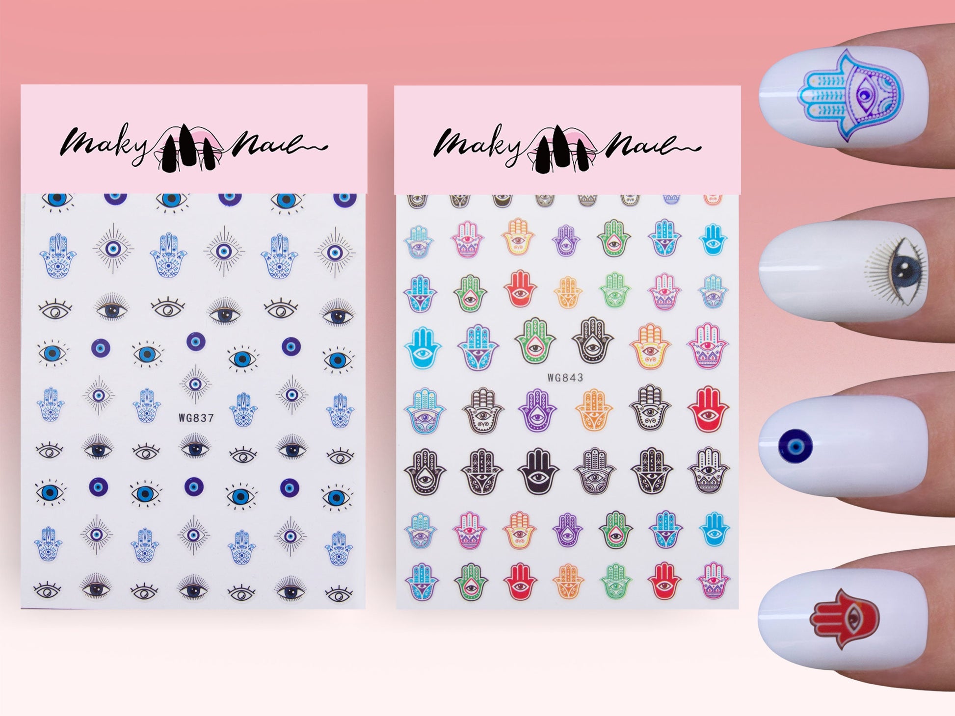 Evil eye nail sticker/ Peel off nail art stickers supply/ Blue supernatural belief The hamsa amulet nail deco easy to apply