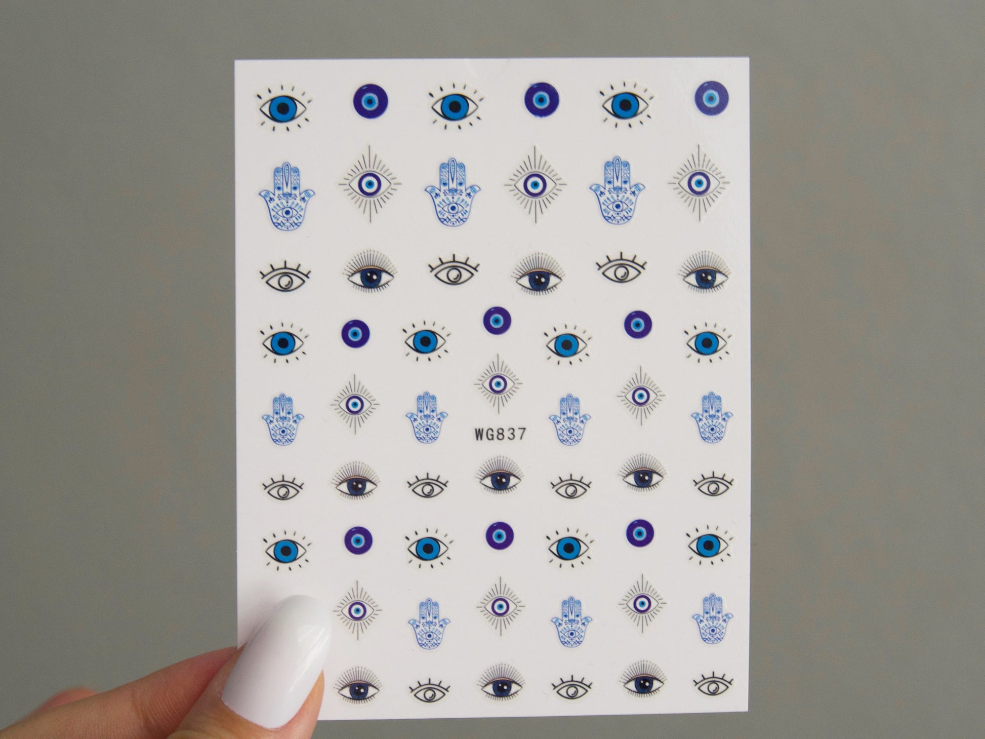 Evil eye nail sticker/ Peel off nail art stickers supply/ Blue supernatural belief The hamsa amulet nail deco easy to apply