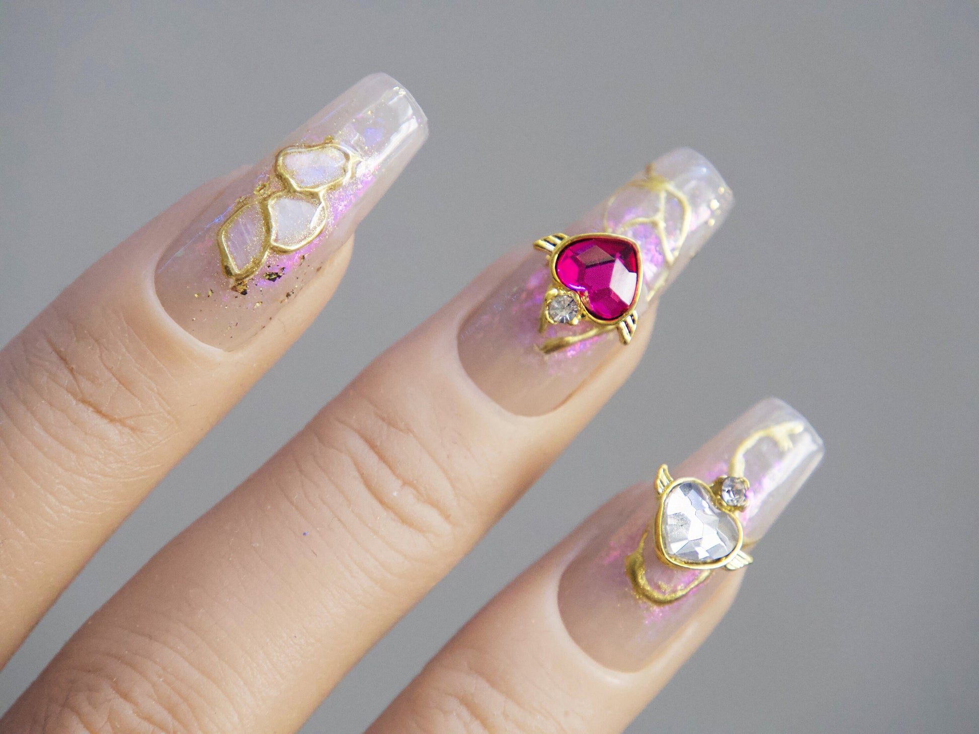2pcs Heart Wings Moon Cross Nail Decal/ Sailor Moon Gacha Spiral Heart Magical Rod Wand Japanese nail Charms/ Pink Clear Hearts Wing Decals