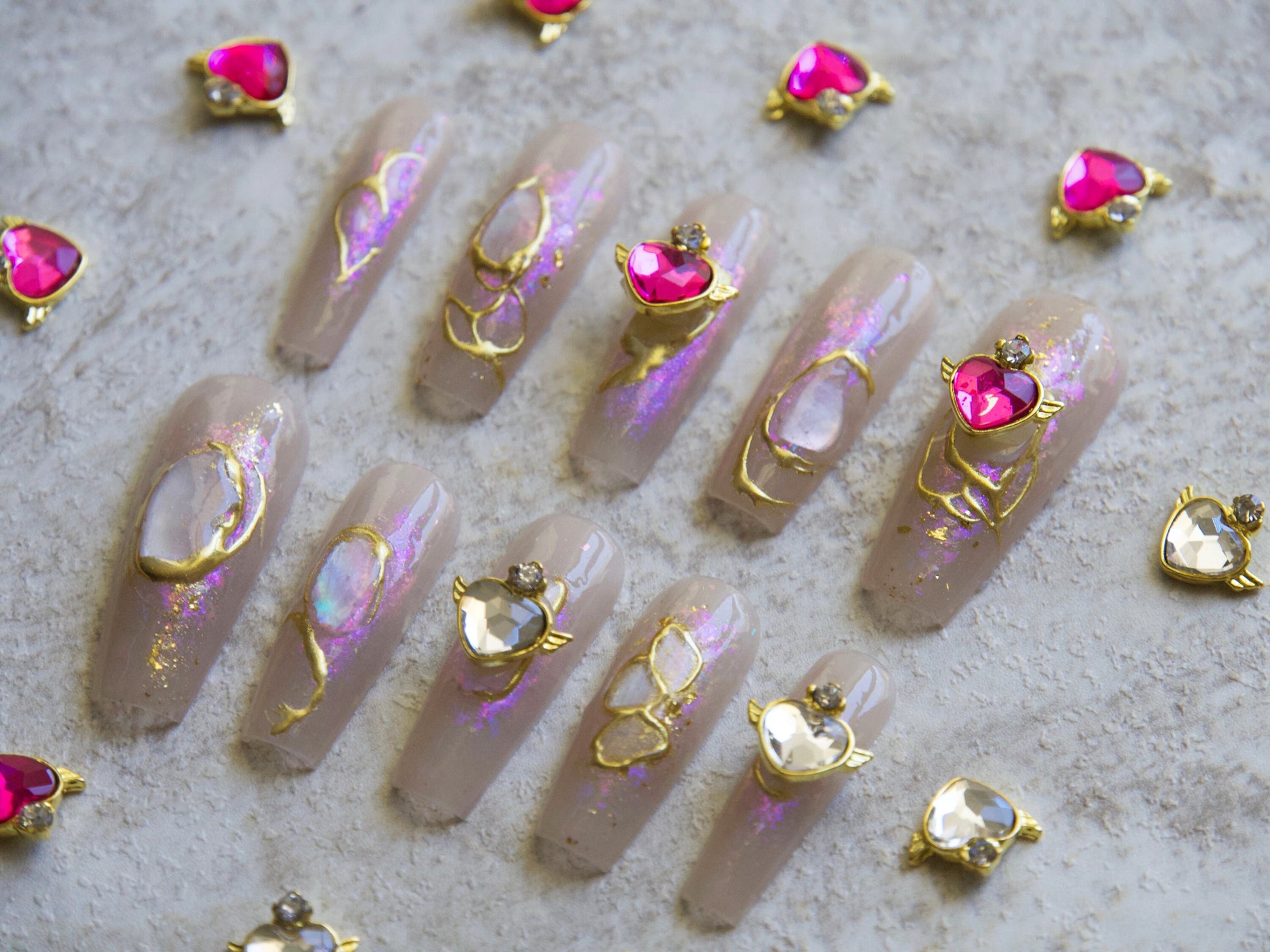 2pcs Heart Wings Moon Cross Nail Decal/ Sailor Moon Gacha Spiral Heart Magical Rod Wand Japanese nail Charms/ Pink Clear Hearts Wing Decals