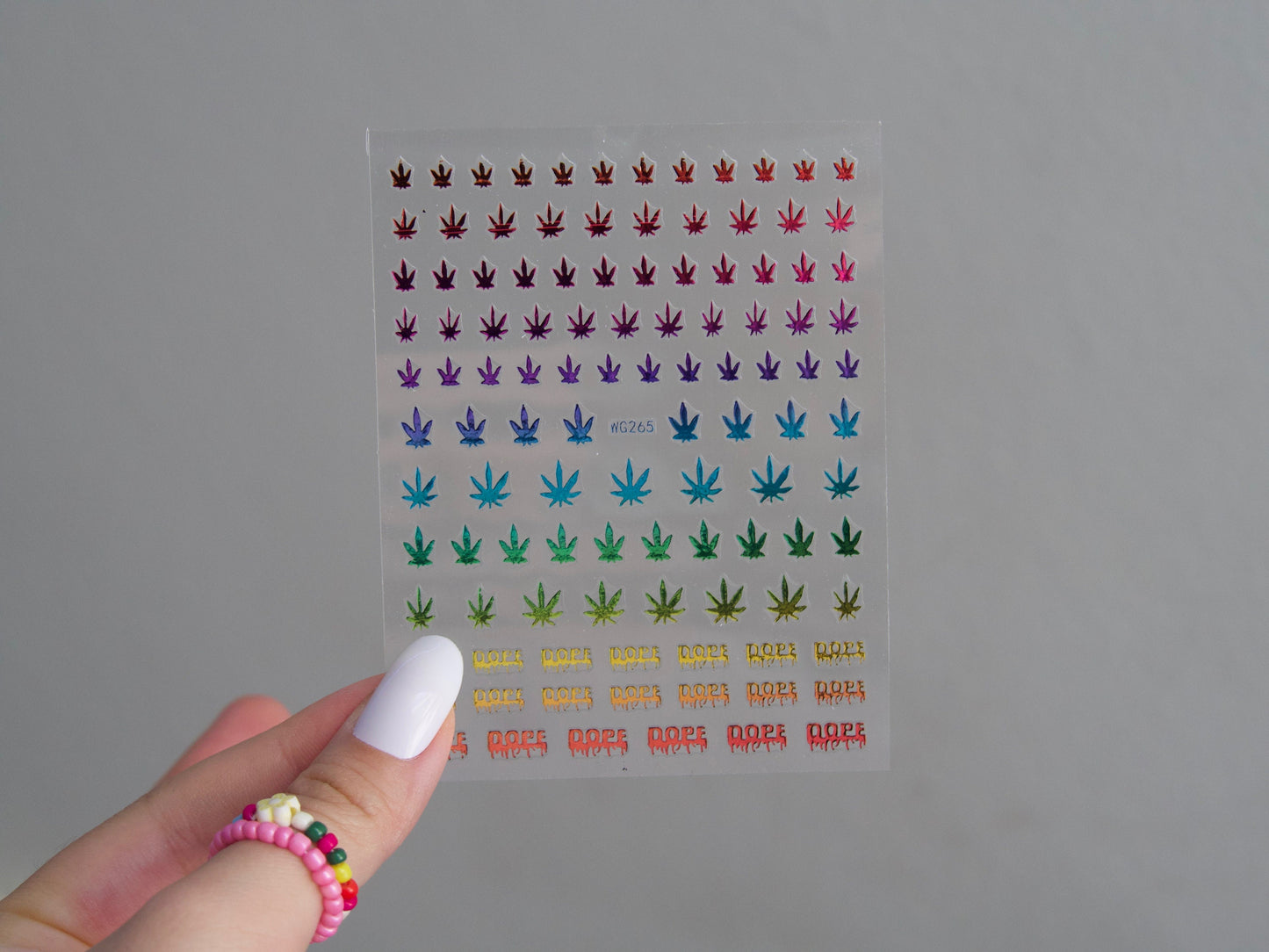 Pot Weed Marijuana Nail Sticker/  Cannabis Leaves DIY Tips Peel off sticker for nail art/ Rainbow Gilding metallic decal supply
