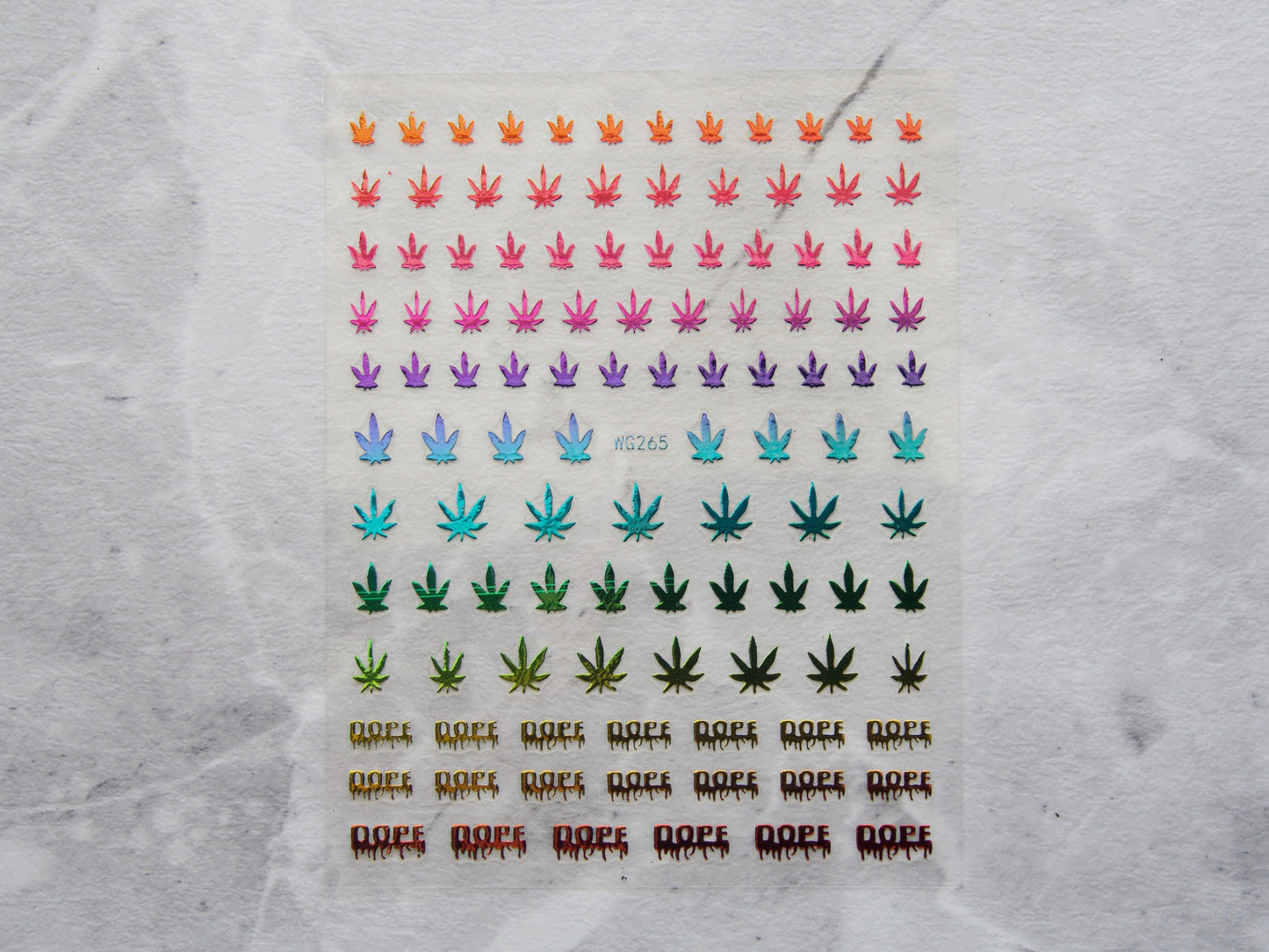 Pot Weed Marijuana Nail Sticker/  Cannabis Leaves DIY Tips Peel off sticker for nail art/ Rainbow Gilding metallic decal supply