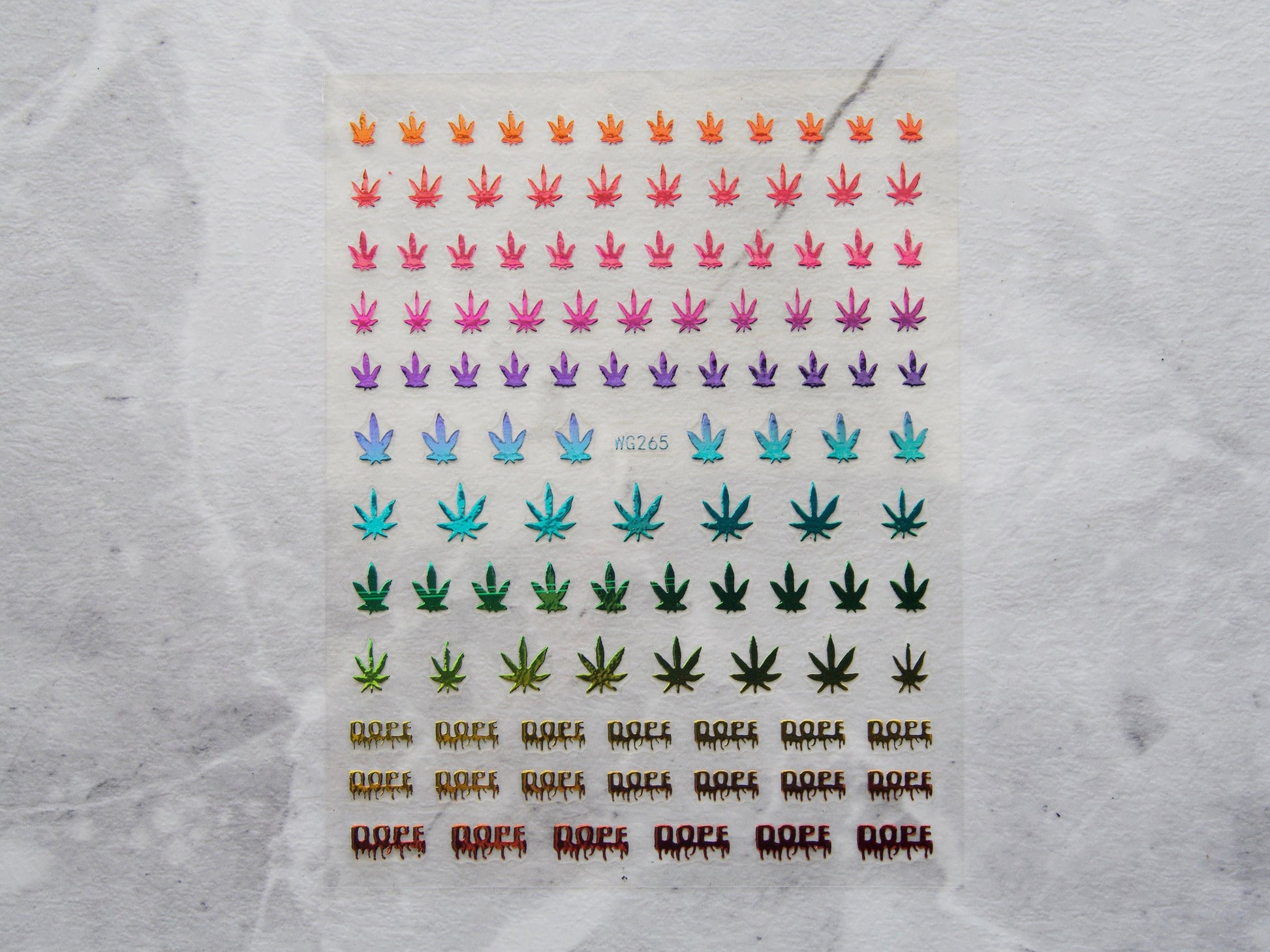Pot Weed Marijuana Nail Sticker/  Cannabis Leaves DIY Tips Peel off sticker for nail art/ Rainbow Gilding metallic decal supply