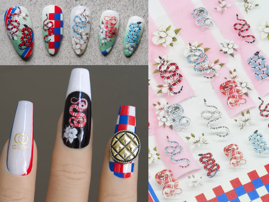 Snake Nail Stickers/ Rattlesnake Red Milk snake Ultra Thin Pro Totem 3D Nail Art Stickers Self Adhesive Decals Press on Nails Decal