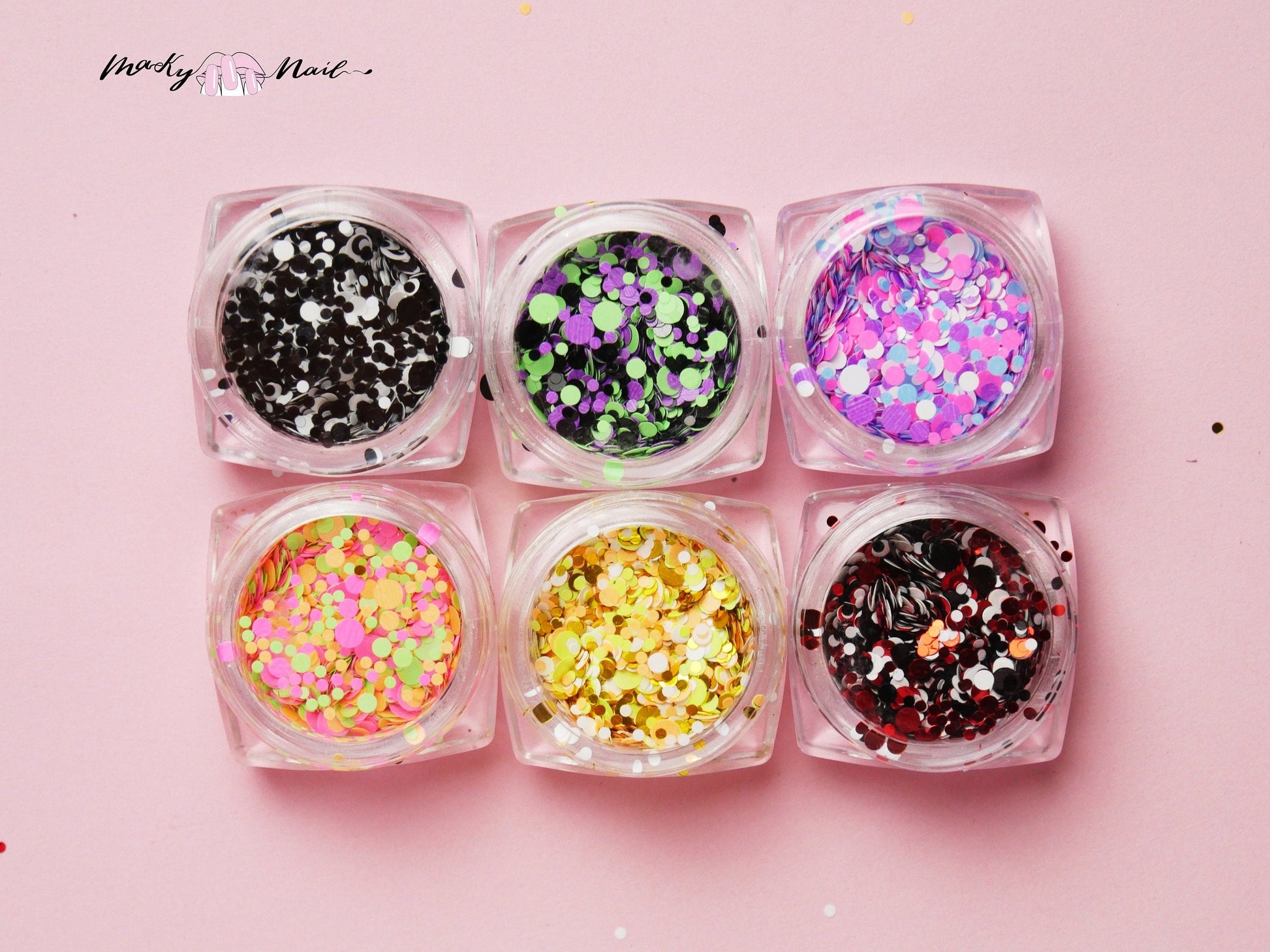 6 jars round Sequins/ Mix sized Rainbow Laser Sequins Nail Art glitter set/ Colorful DIY round flakes for UV resin uv gel nail design