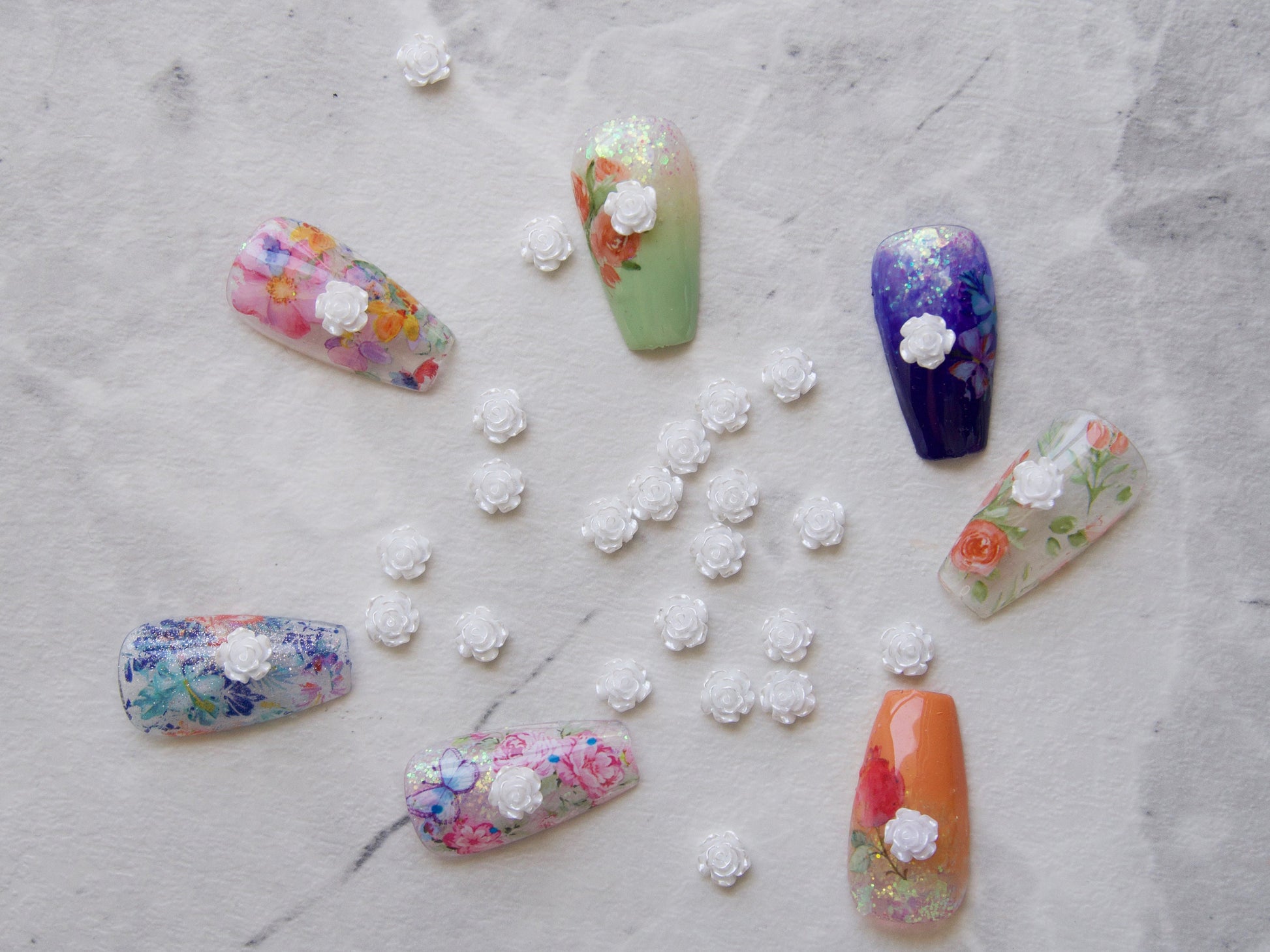 20pcs 3D Floral Nail Decals/  Rose Flower DIY charm for nail Gel Polish Acrylic Design