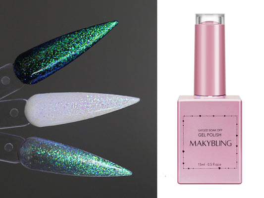 15ml Green Holographic Glitter UV Gel/ Soak- off chameleon Iridescent guttate Nails Gel Polish