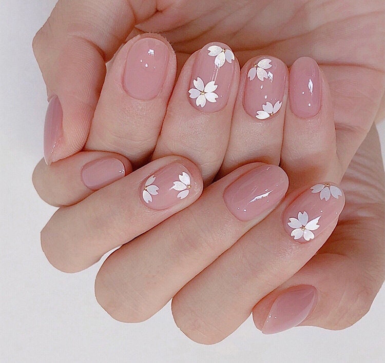 White Sakura Flower Petal Chip Nail Decals