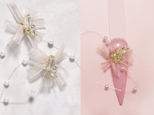 Lace Bow tIe Nail jewelry/ Handmade Dainty Bowknot with Zircons for Nail art