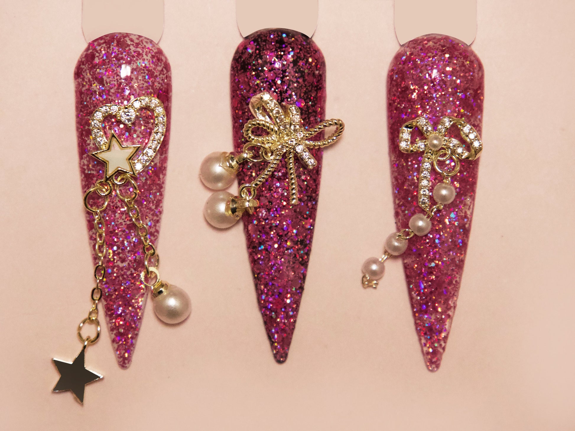 Bow tie Nail Jewelry Gold Chain with Pearls 3D Zircon nails ornament Decal