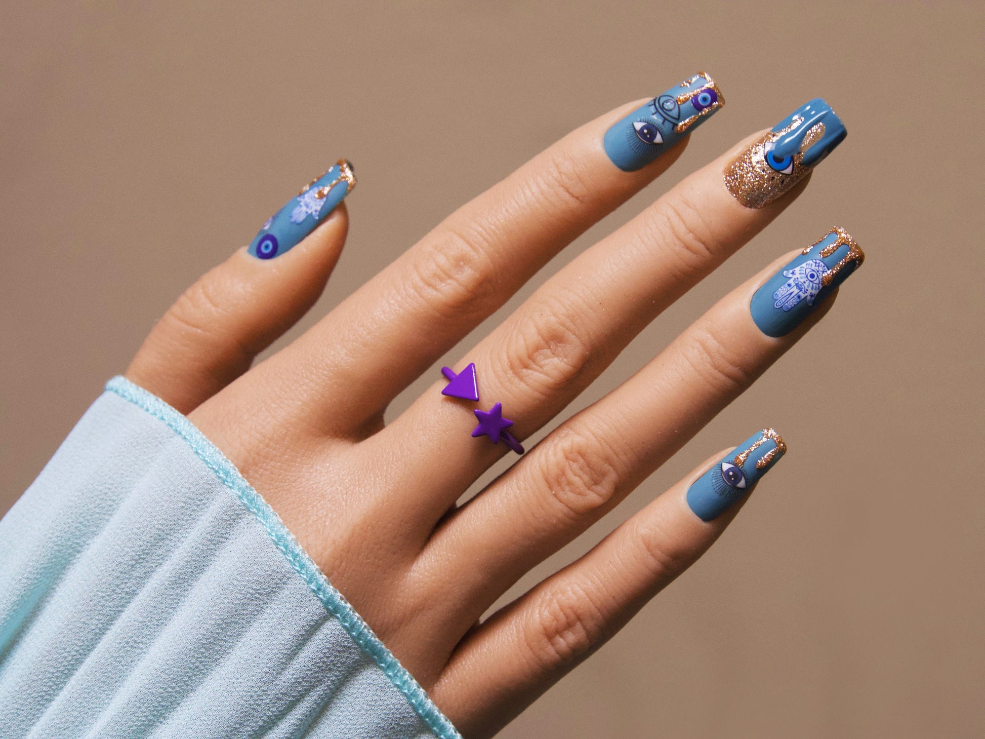 Evil eye nail sticker/ Peel off nail art stickers supply/ Blue supernatural belief The hamsa amulet nail deco easy to apply